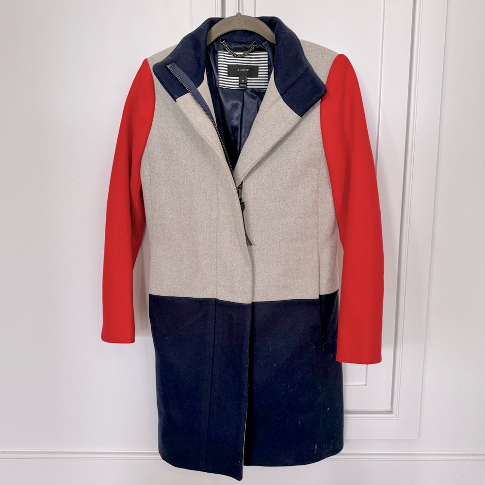 J. Crew Women’s Colorblock Funnelneck Wool Blend Coat Petite 0
